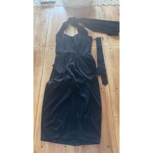 Rosemary Brantley Black Halter Midi Dress with Belt and Pockets Size Large